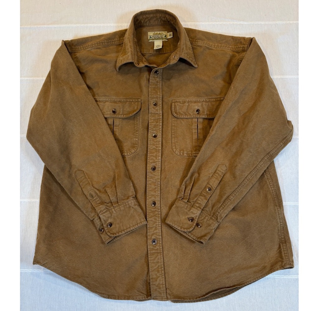 Cabelas Deerskin Soft Chamois Shirt XL Mens Brown Heavy Weight Cotton Flannel